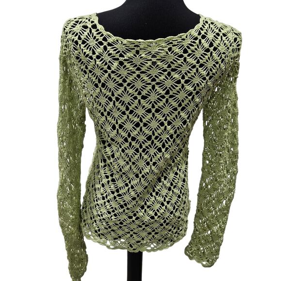 Parisian Signature Linen Blend Sweater Medium Hand Crochet Open Knit Coastal - Picture 2 of 10